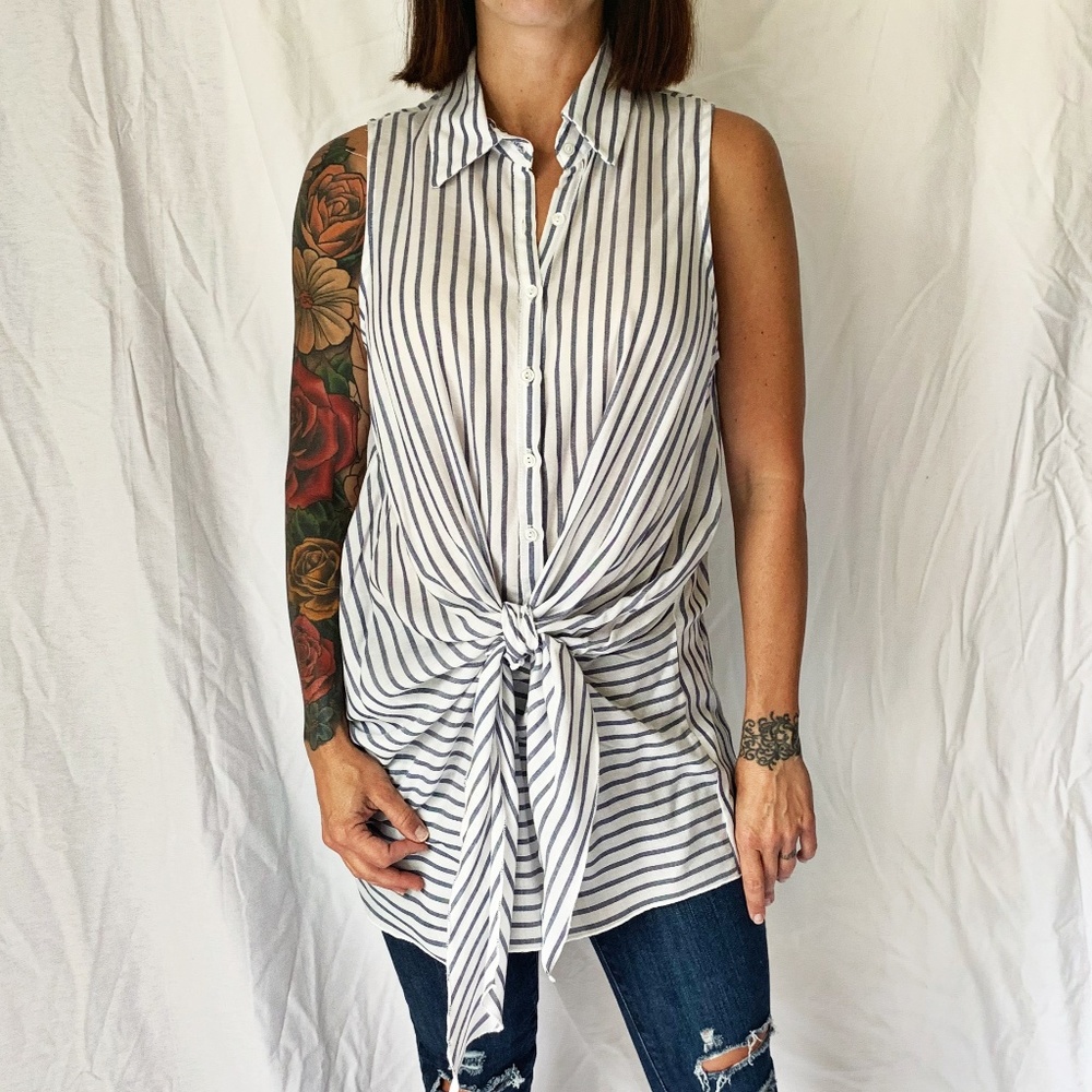 SLEEVELESS~KNOT SHIRT~STRIPED~GIBSON-LATIMER~SMALL